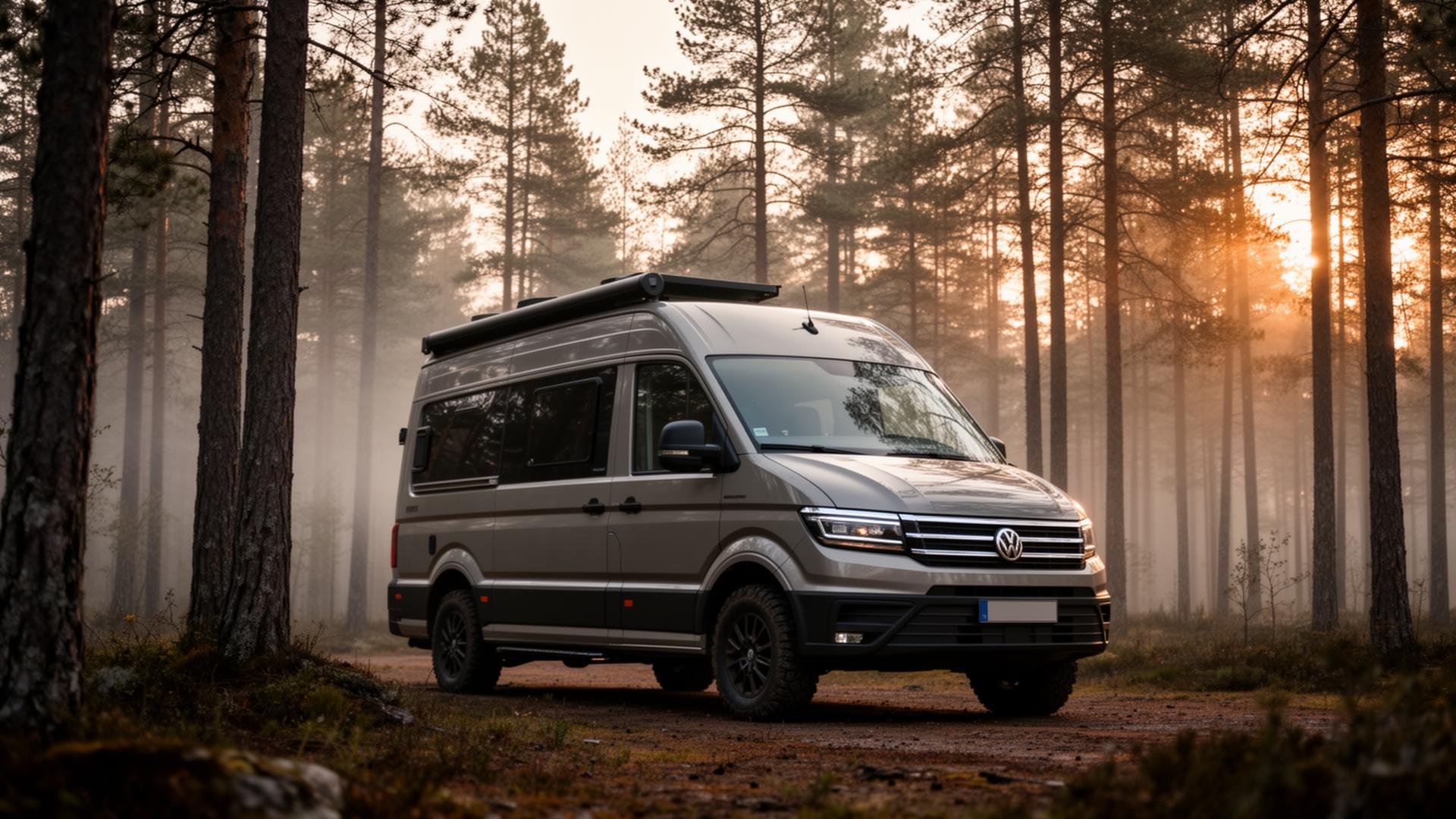 VW Grand California 4x4 parkerad i en svensk skog